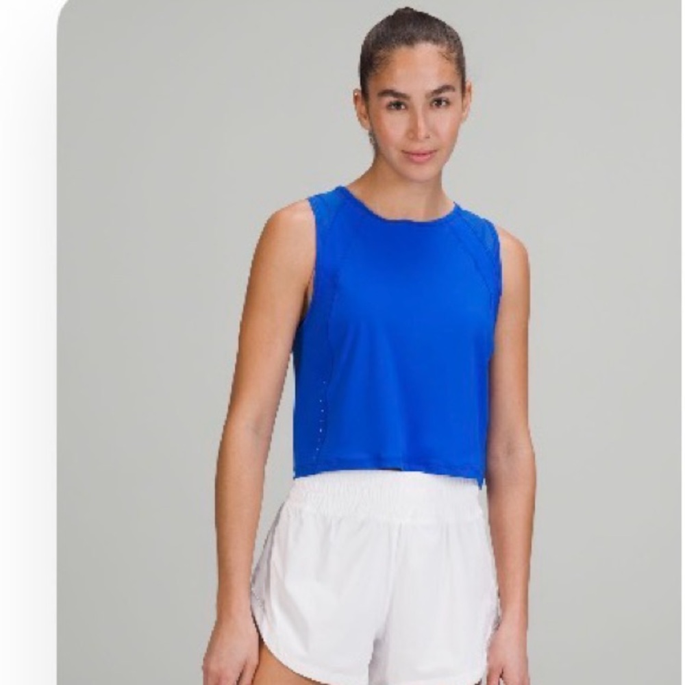 lululemon athletica Sculpt Cropped  Tank with mesh on back- Blazer Blue
